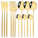 Axyaa 12-Piece Black Gold Stainless Steel Cutlery Set for Parties and Kitchens