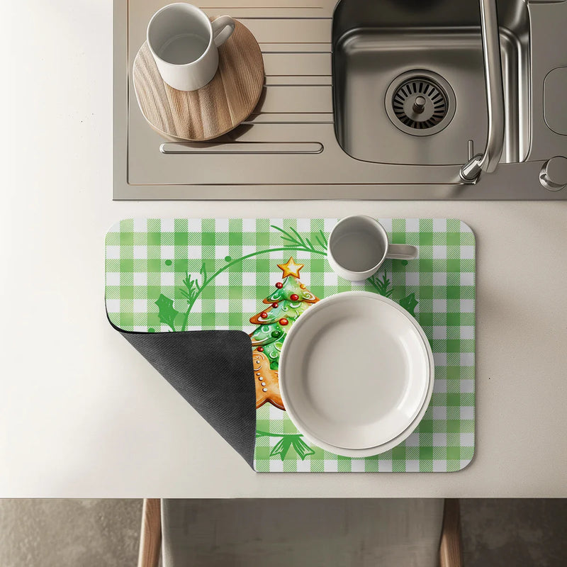 Axyaa Gingerbread Drying Mat | Absorbent Anti-Slip Placemat for Table Cup Drying Mats