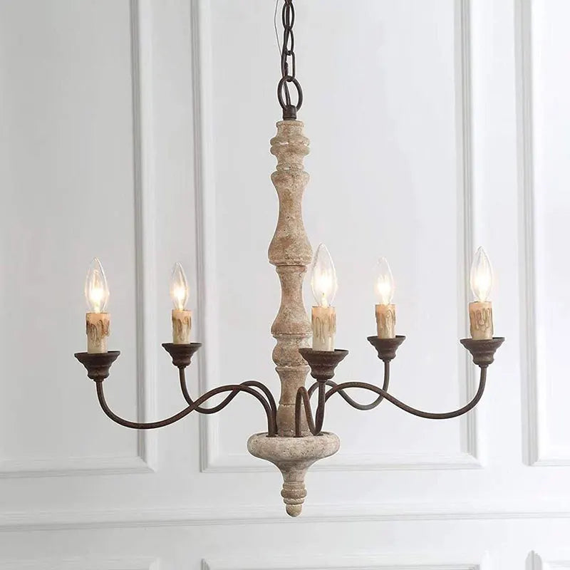 Retro French Wood Chandelier | Axyaa Nordic Pendant Lamp for Home, Kitchen, Living Room