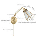 Axyaa Brass Glass LED Wall Sconce, Pull Chain, Rotating Mirror, Vintage Style