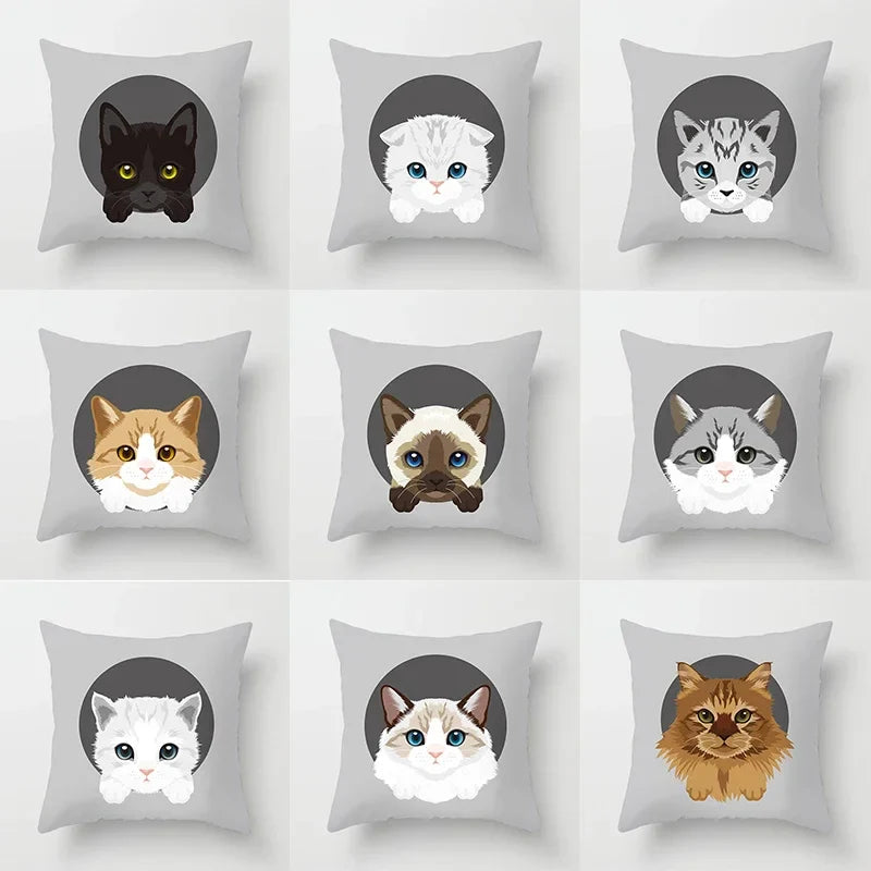 Axyaa Cute Cat Round Head Cushion Cover 45x45cm Polyester Pillowcase Square