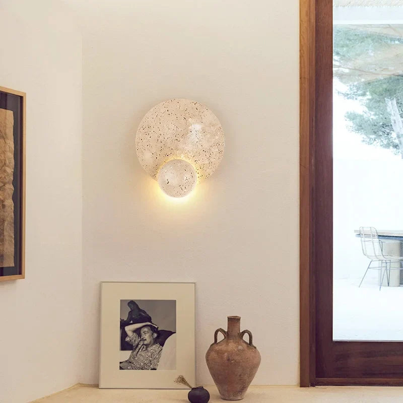 Axyaa LED Pull Chain Wall Light Yellow Travertine Stair Lamp