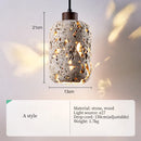 Axyaa Retro Stone Pendant Light: Stylish Wood Chandelier for Home Decor