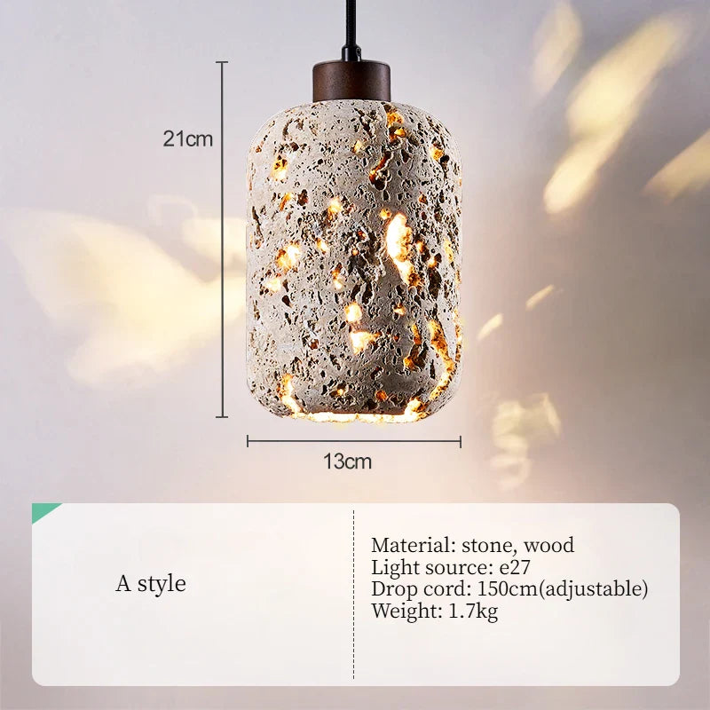 Axyaa Retro Stone Pendant Light: Stylish Wood Chandelier for Home Decor