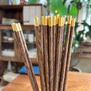 Axyaa 25cm Wooden Chopsticks Set with Brass Engraved Fortune Chinese Character
