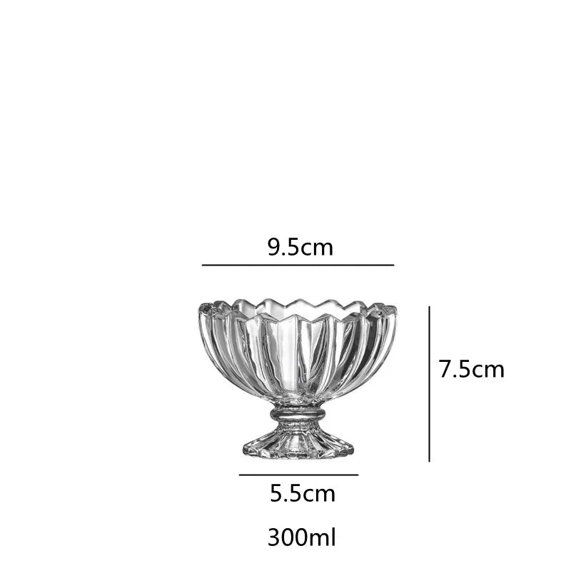 Axya Tall Glass Dessert Bowl Set of 2, Transparent Salad Fruit Plate Tray