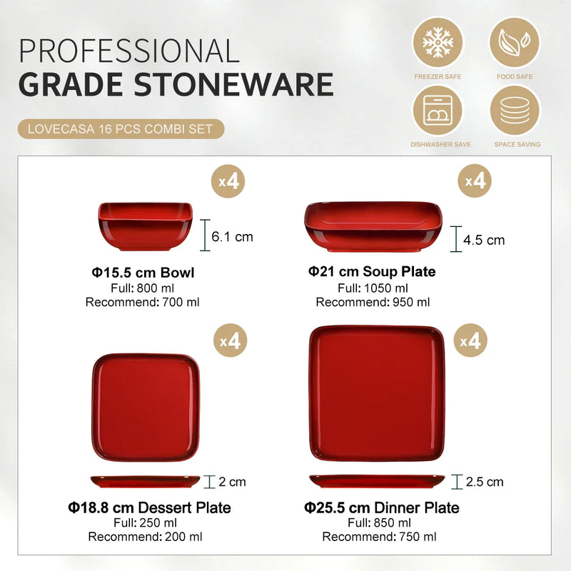 Axya™ Stoneware Dinner Set for 4, 16 Piece Tableware in Gradient Red