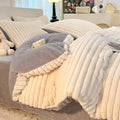 Luxury Axyaa Rabbit Fur Velvet Bedding Set, AB Side Duvet Cover, Flanne Plush Bed Sheet