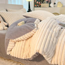 Luxury Axyaa Rabbit Fur Velvet Bedding Set, AB Side Duvet Cover, Flanne Plush Bed Sheet