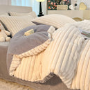 Luxury Axyaa Rabbit Fur Bedding Set, Reversible Duvet Cover, Plush Bed Sheet, Queen King Size