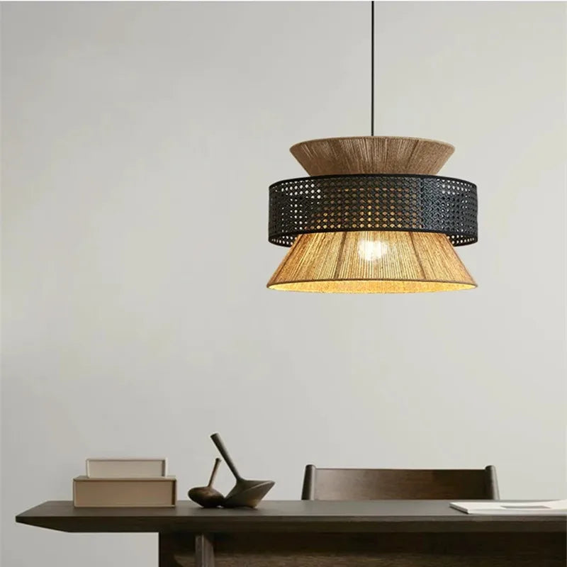 Axyaa Hemp Rope Chandelier: Handcrafted LED Pendant Light for Dining Room