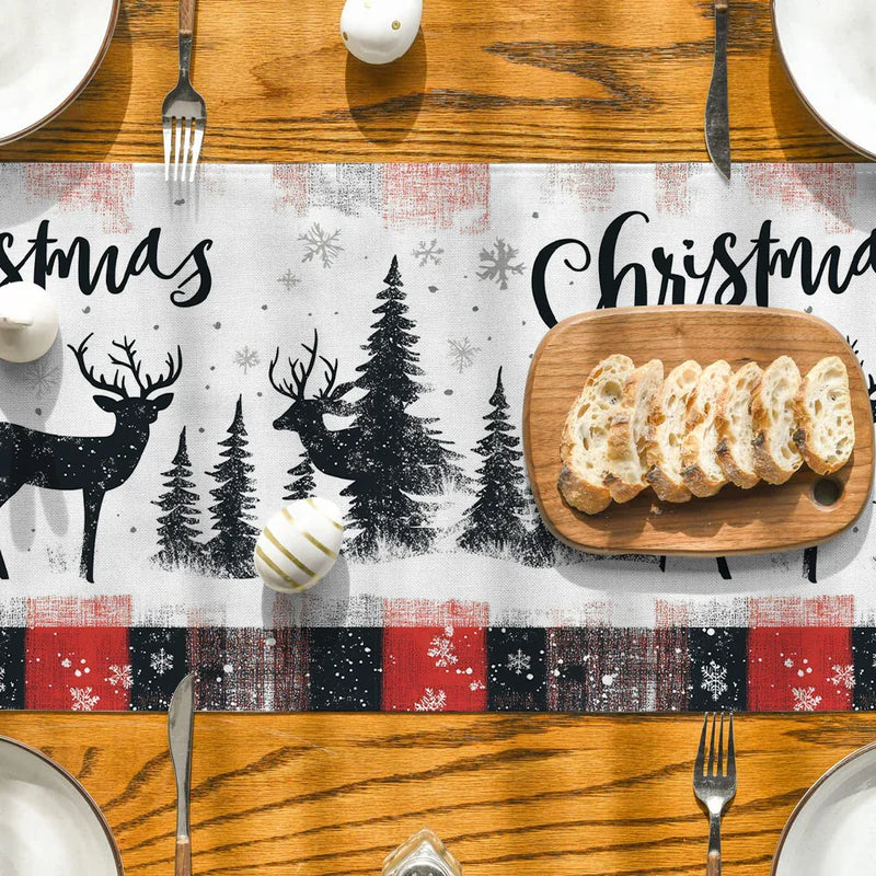 Axyaa Christmas Tree Snowflake Table Runner for Indoor Outdoor Holiday Dining