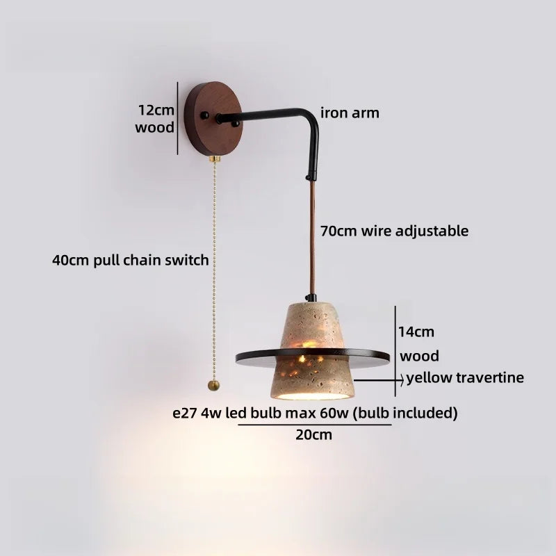 Axyaa Yellow Travertine Wooden LED Wall Lamps With Switch for Living Room Stair Light