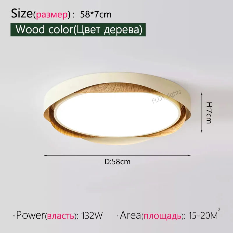Axyaa Walnut Ceiling Lights: Retro Wood Grain LED Lamp for Bedroom Study Room