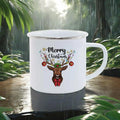 Axyaa Christmas Enamel Mugs, Santa Snowman Reindeer Design, Festive Xmas Party Cup