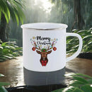 Axyaa Christmas Enamel Mugs, Santa Snowman Reindeer Design, Festive Xmas Party Cup