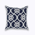 Axyaa Navy/White Embroidered Quatrefoil Pillow Cover 45x45cm Square Canvas Cotton