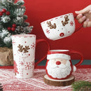Axyaa Nordic Christmas Ceramic Mug Santa Elk Emboss - Christmas Gift & Decoration