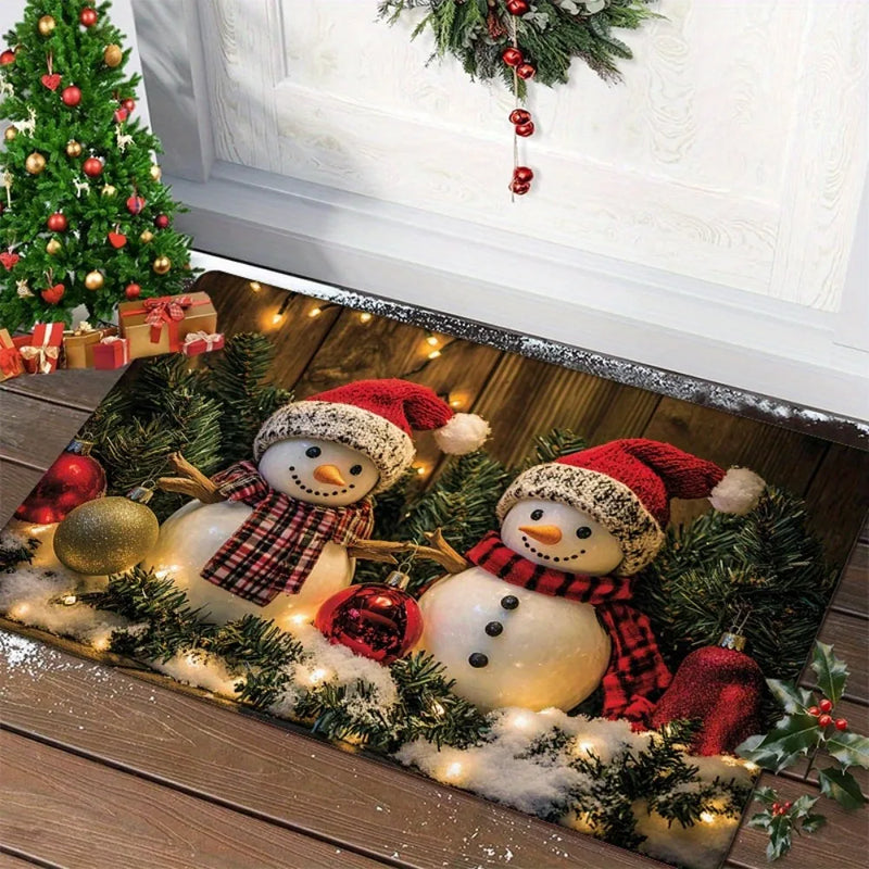 Snowman Printed Floor Mat for Home Room Bathroom Kitchen, Non-Slip Water Absorption