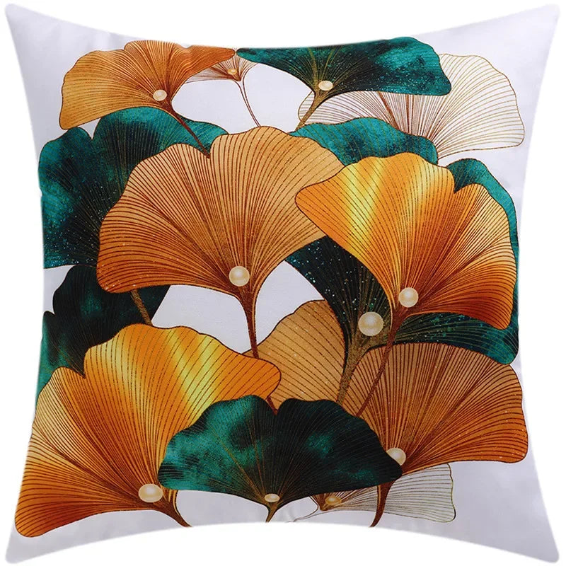 Yellow Grey Flower Pillowcase 45cm Double-Sided Print Cover for Home Decor by Axyaa