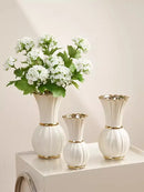 Axyaa White Gold Ceramic Vase with Water-Based Rose Arrangement, French Style Retro Living