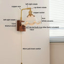 Axyaa Brass Flower LED Wall Lamp, Vintage Style, Wooden Base, E27 Bulb