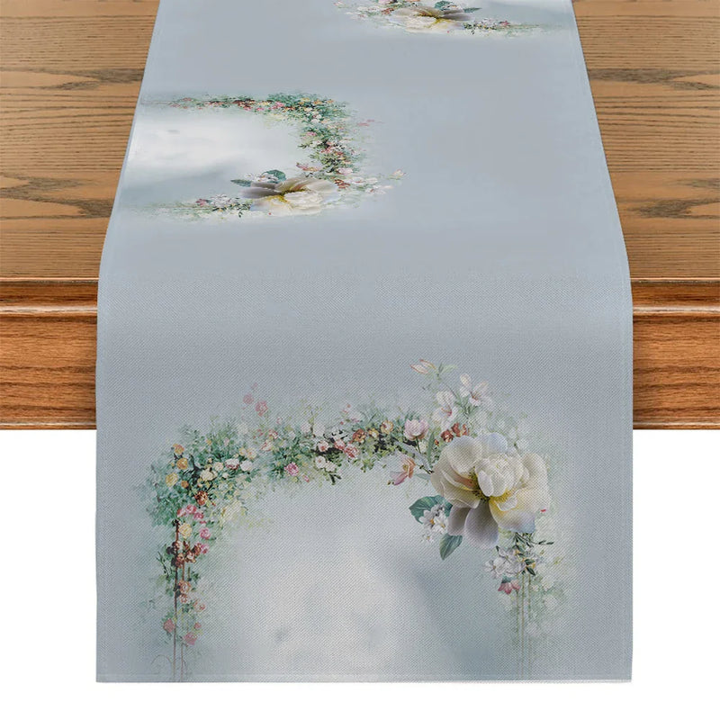 Peony Blossom Table Runner by Axyaa: Farmhouse Dining & Wedding Party Decor