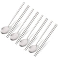 Axyaa 8-Piece Stainless Steel Cutlery Set with Korean Chopsticks, Spoons & Sushi Sticks