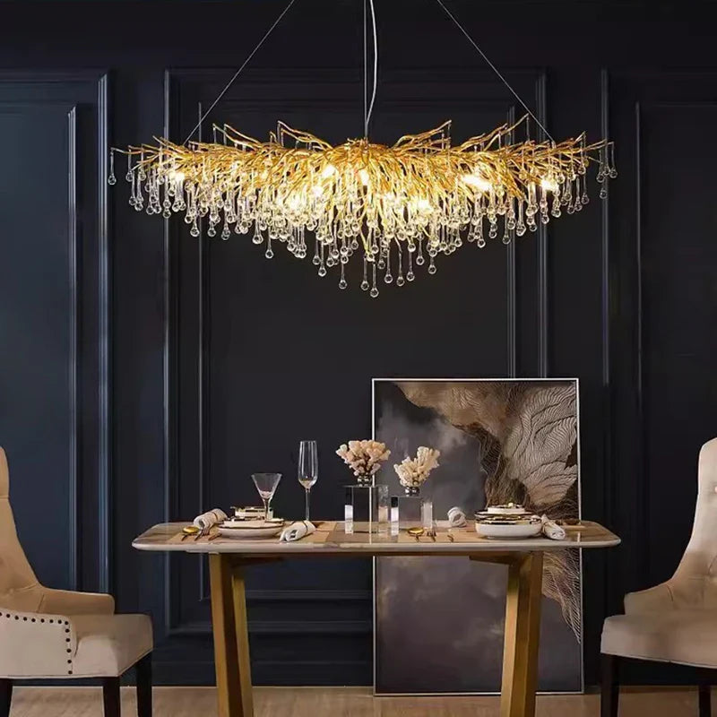 Axyaa Gold Crystal Branch Chandelier for Modern Living Room Decor