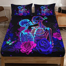 Axyaa Floral Skull Couple Print Fitted Sheet Set - Soft & Stylish Bedding