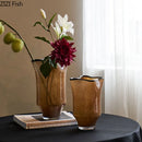 Axyaa Black Edge Glass Vase with Artificial Flowers for Chic Desk Decor