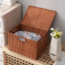 Axyaa Imitation Rattan Woven Storage Box with Lid - Home Organizer Basket