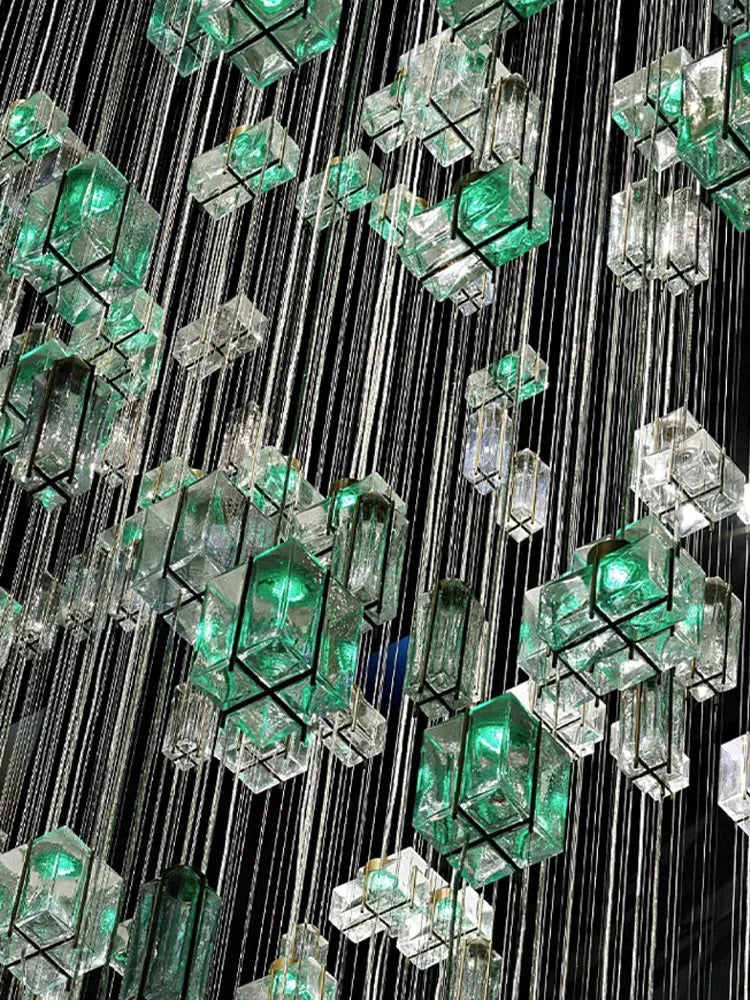 Axyaa Crystal Cube Pendant Light: Modern Designer Chandelier for Hotel Living Room