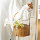 Axyaa Hand-Woven Rattan Flower Basket with Handle