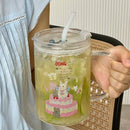 Axyaa Cute Glass Cup with Lid and Straw for Hot/Cold Drinks - 1000ml Capacity