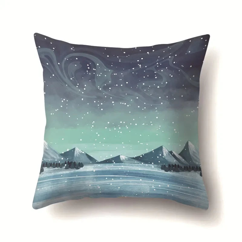 Axyaa Winter Snow Scene Print Pillow Cover for Home Decor 45X45CM
