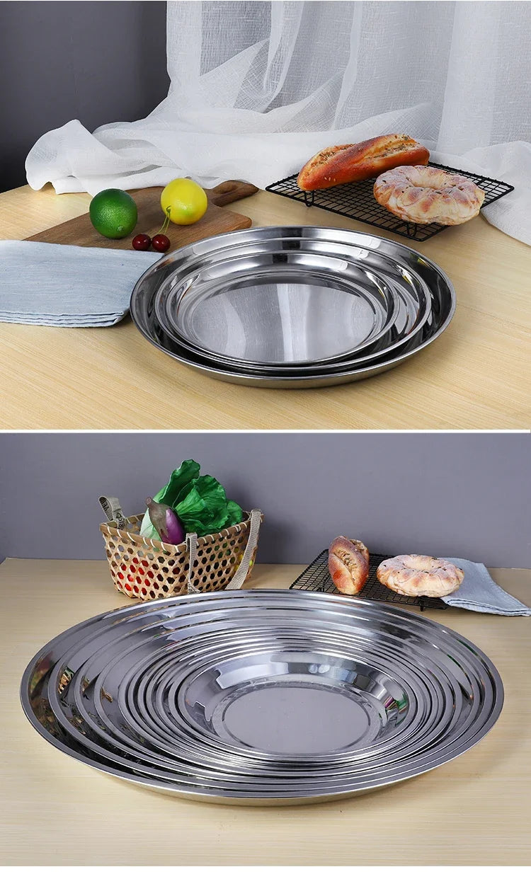 Axya Stainless Steel Large Round Deep Plate for Restaurant & Hotel