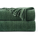 Axyaa Green Plaid Chenille Knit Blanket with Tassels for Bed Couch Décor