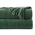 Axyaa Green Plaid Chenille Knit Throw Blanket with Tassels - Soft & Stylish Bed, Couch, Sofa Decor