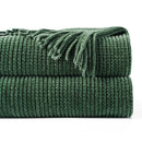 Axyaa Green Plaid Chenille Knit Throw Blanket with Tassels - Soft & Stylish Bed, Couch, Sofa Decor