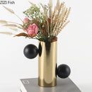 Axyaa Golden Metal Vase for Desk Decor with Artificial Flowers - Room Aesthetic