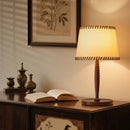Axyaa Classic Leather Desk Lamp with Wooden Lampshade for Bed Living Room