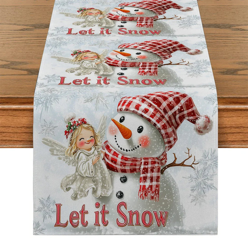 Axyaa Snowman Girl Angel Table Runner - Festive Dining Decor for Christmas