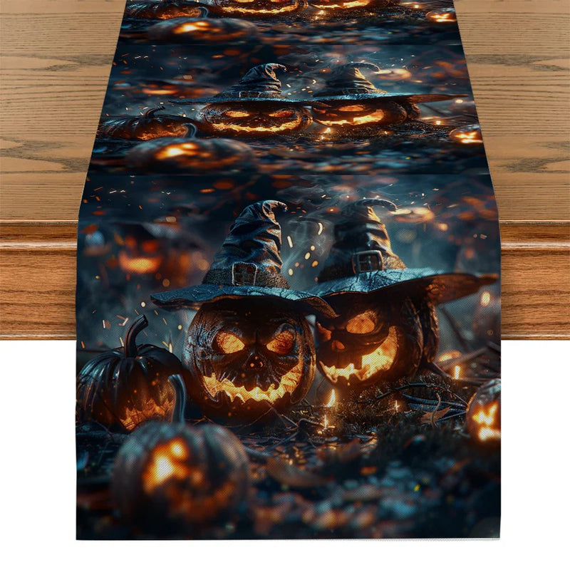 Axyaa Jack-O-Lantern Wizard Hat Table Runner for Festive Home Decor