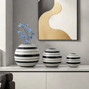 Axyaa Striped Round Ball Vase: Geometric Lines, Black and White, Home Decor