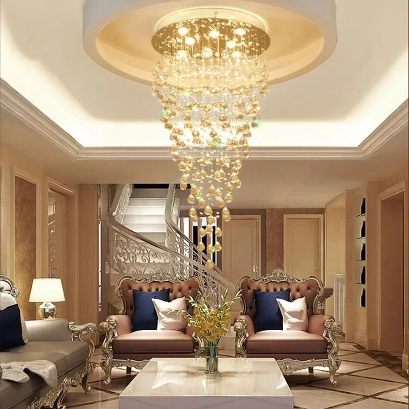 Axyaa Round Crystal Chandelier with LED Lights and Stainless Steel Base