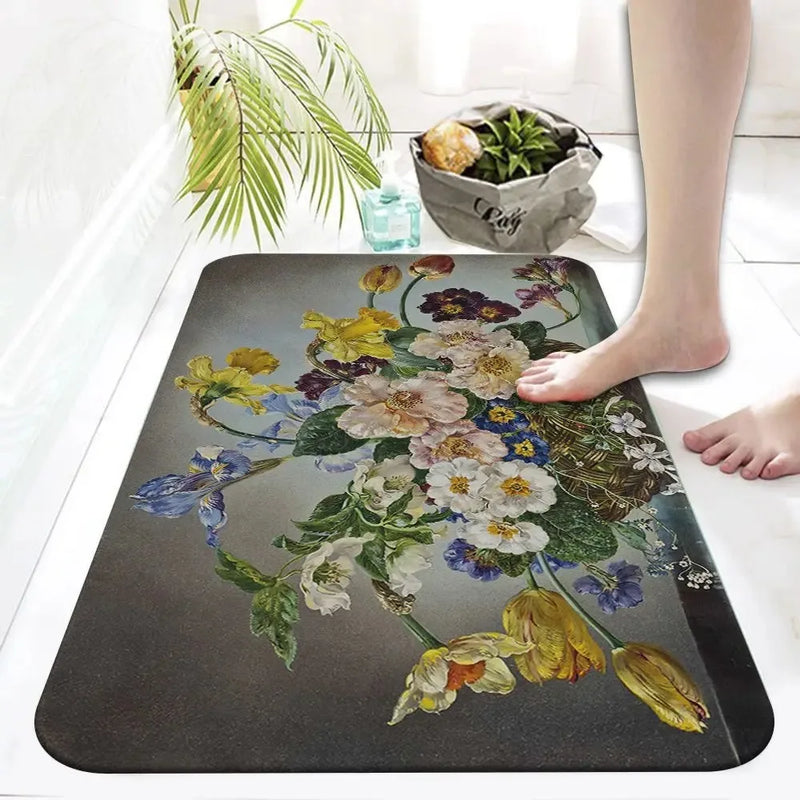 Axyaa Retro Floral Oil Painting Printed Area Rug for Home Decor