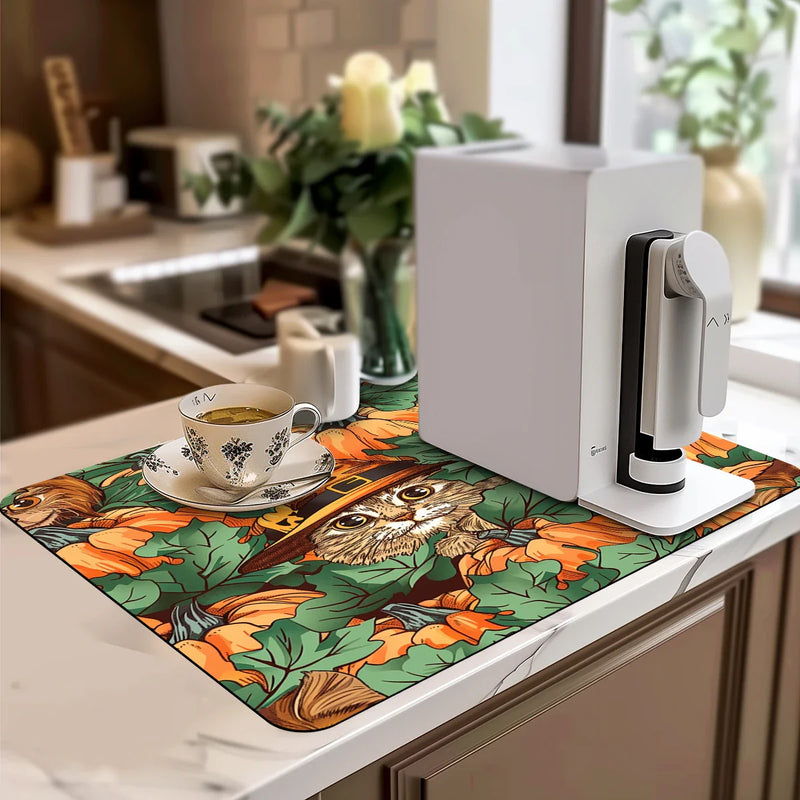 Axyaa Halloween Pumpkin Kitchen Drying Mat Absorbent Anti-slip Bathroom Drain Pad