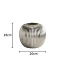 Axyaa Matte Silver Ceramic Striped Vase Room Decoration Artificial Flowers Bouquet