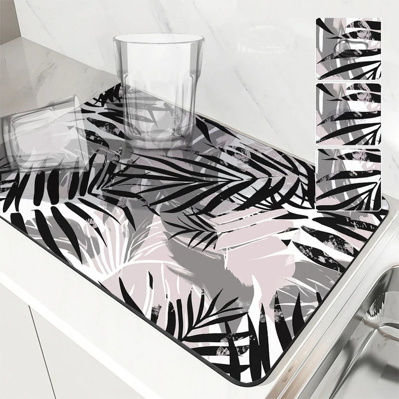 Axyaa Zebra Print Absorbent Mat: Antiskid & Quick Dry Drying Mat for Kitchen & Bathroom
